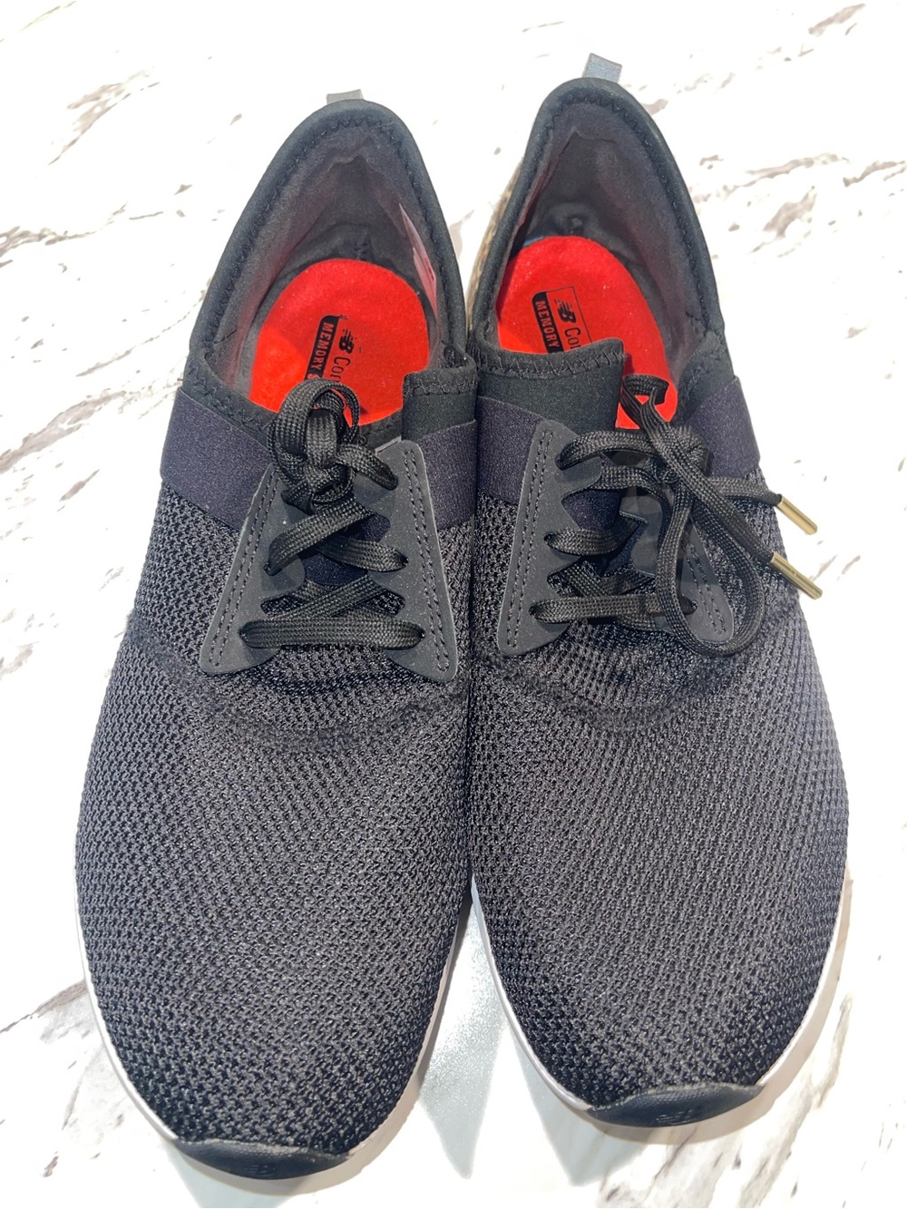 New Balance Black Knit Sneakers with Red Insoles